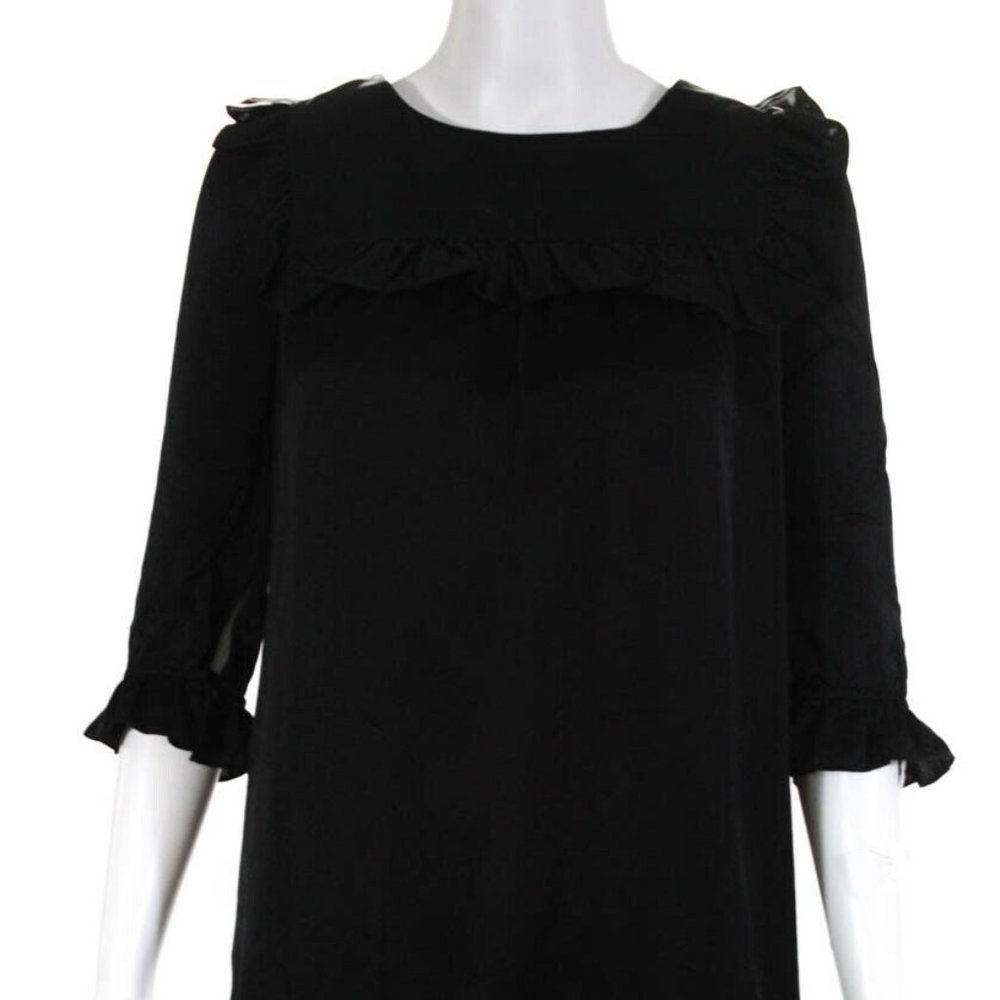 Jill Stuart Dress NEW + tags Satin Ruffle Blouse black Ruched pockets